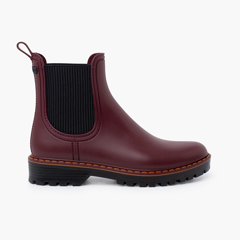 Women’s rain ankle boots track sole tri Burgundy