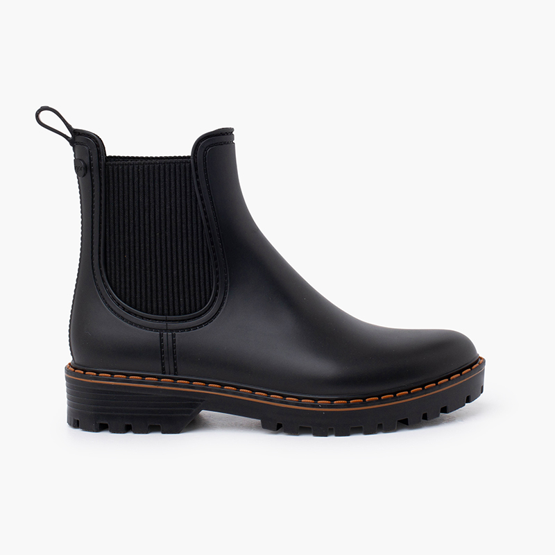 Women’s rain ankle boots track sole tri Black