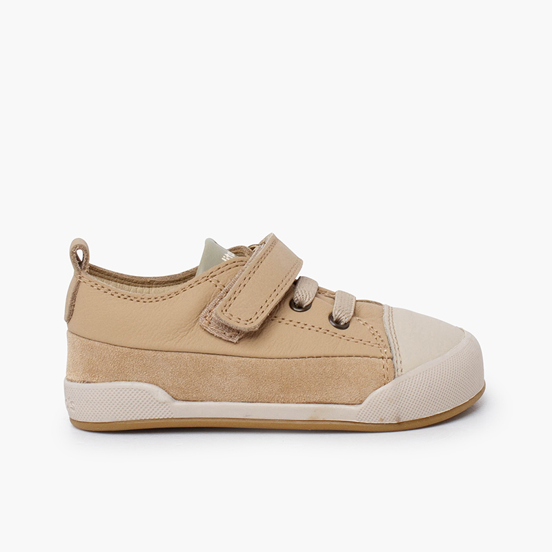 Leather trainers toe elastic laces Blanditos Sand