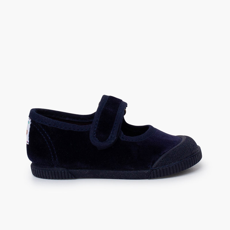 Barefoot velvet mary janes rubber toe Navy Blue