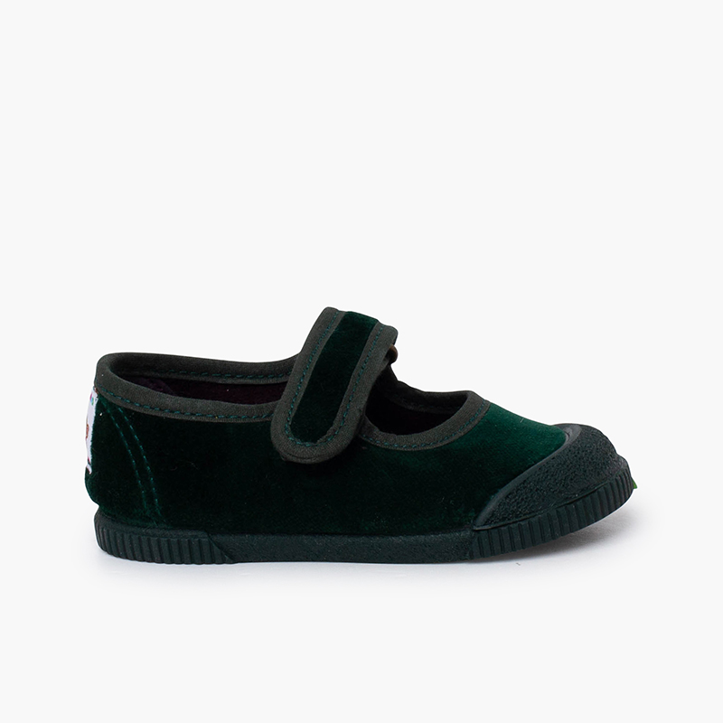 Barefoot velvet mary janes rubber toe Green
