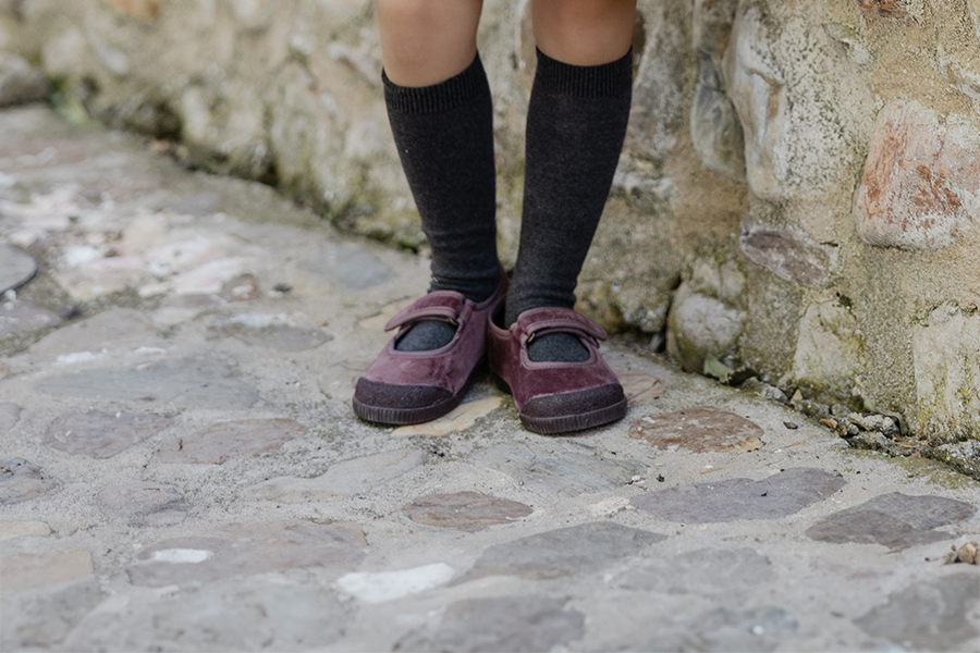 Barefoot velvet mary janes rubber toe