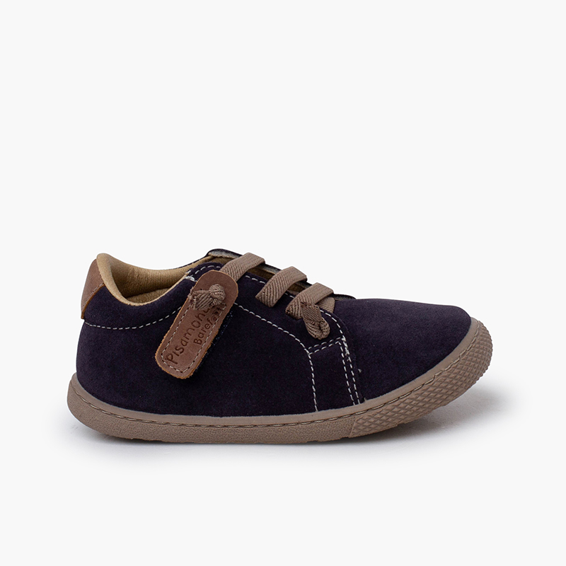 Suede barefoot trainers elastic laces Blue denim
