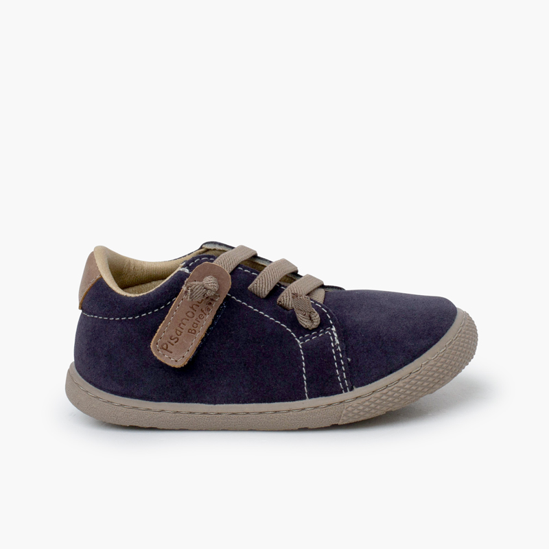 Suede barefoot trainers elastic laces Blue denim