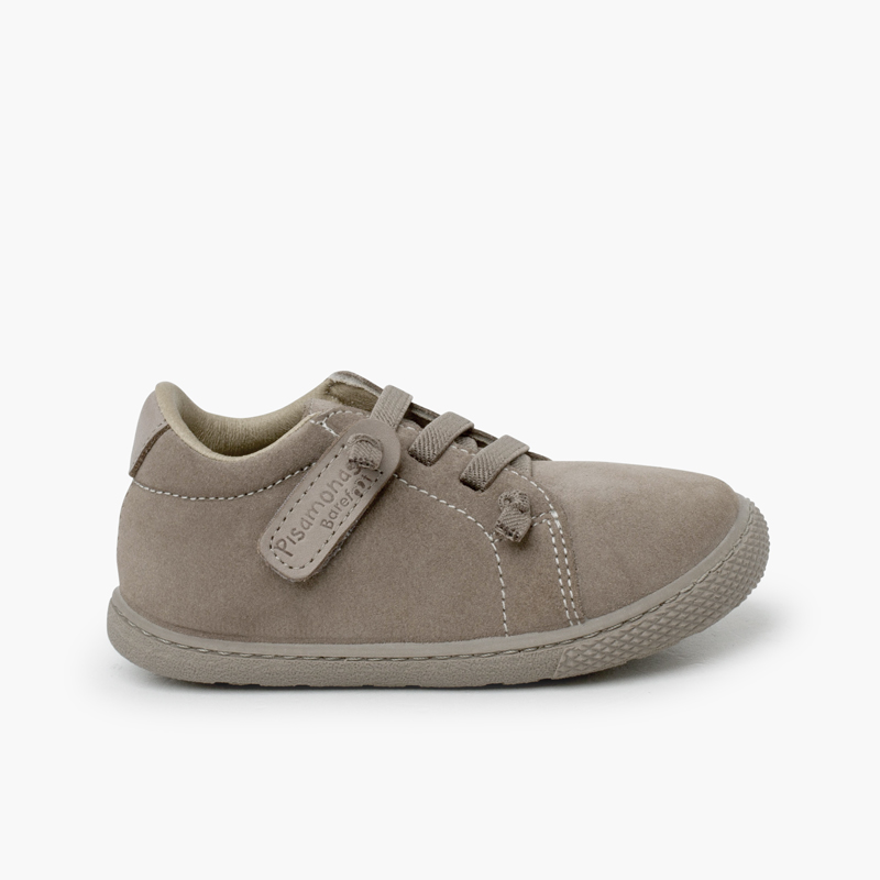 Suede barefoot trainers elastic laces Stone