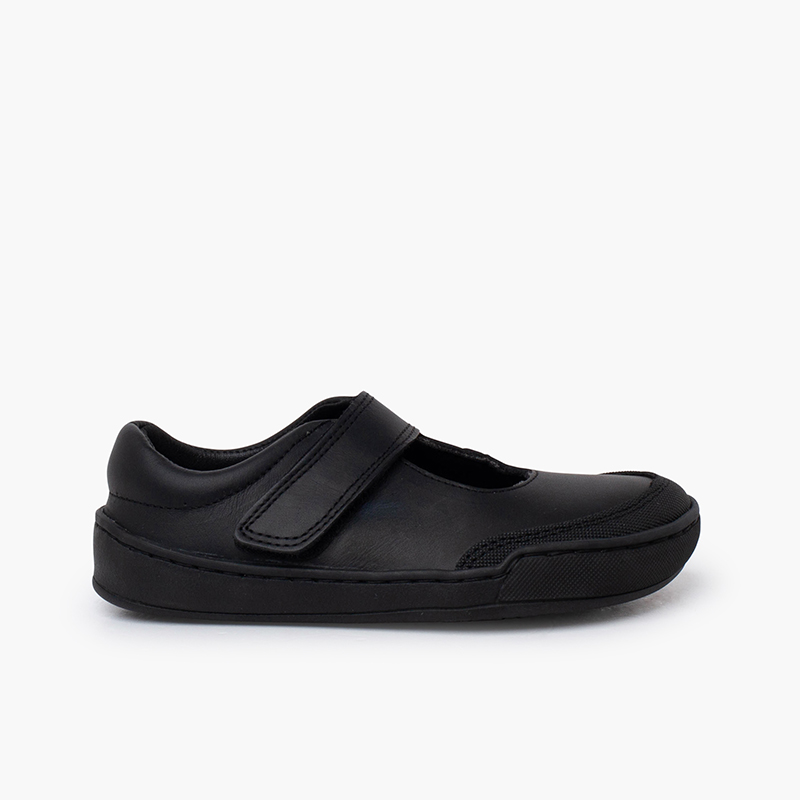 Barefoot leather school mary janes girls Black
