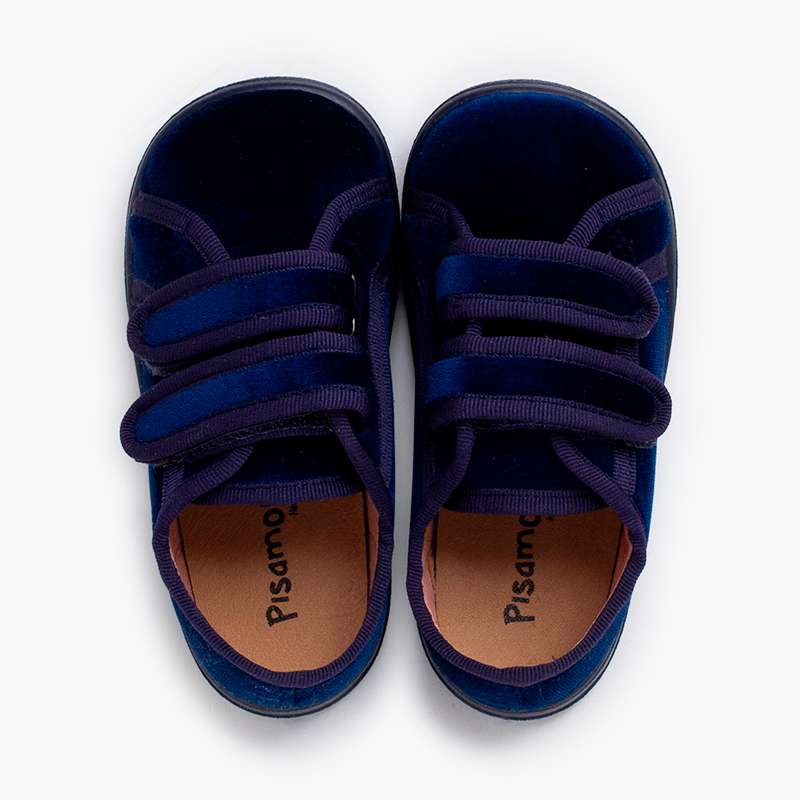 Velvet barefoot trainers double hook-and-loop strap Navy Blue