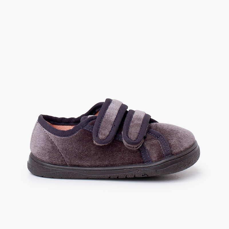 Velvet barefoot trainers double hook-and-loop strap Grey