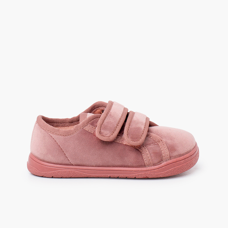Velvet barefoot trainers double hook-and-loop strap Blush pink