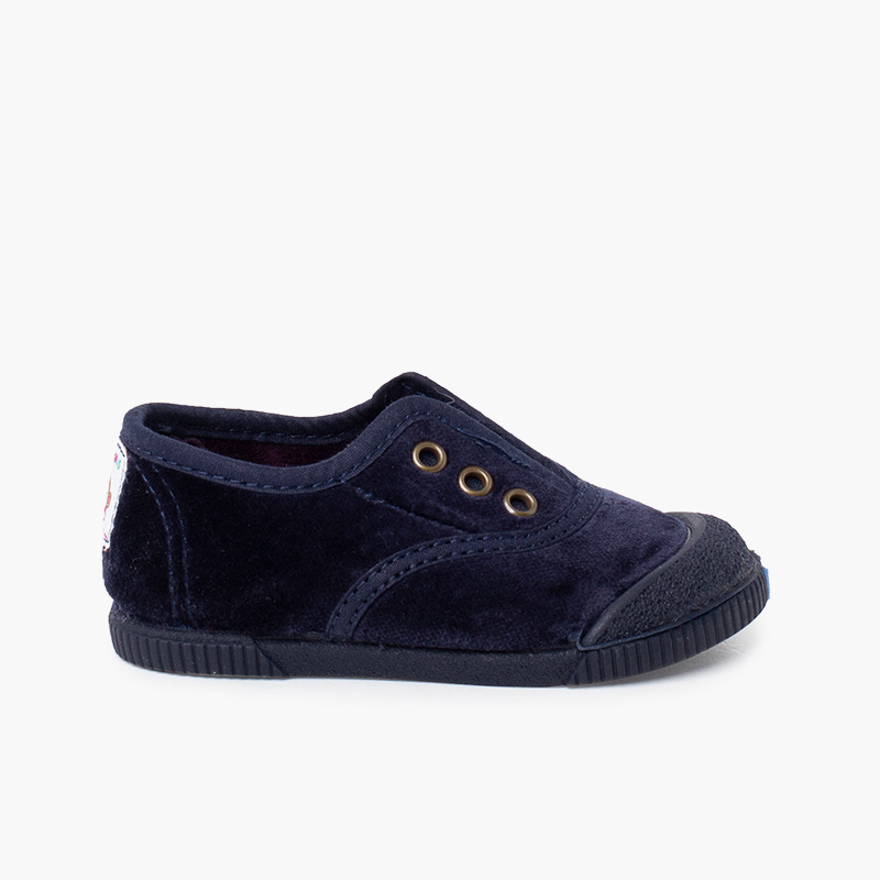 Velvet barefoot trainers without laces Navy Blue