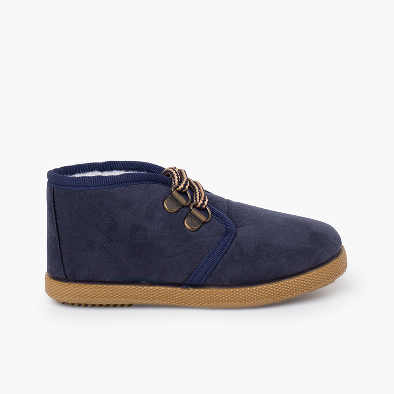 Suede boots shearling-like lining two-tone laces Navy Blue