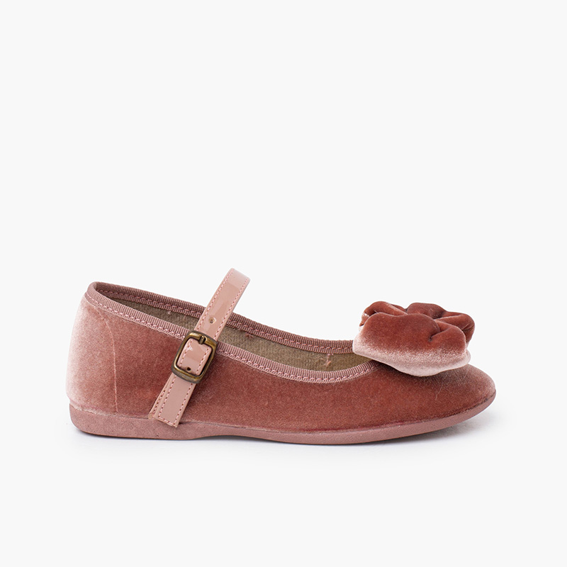 Velvet Mary Jane large bow patent strap Blush pink
