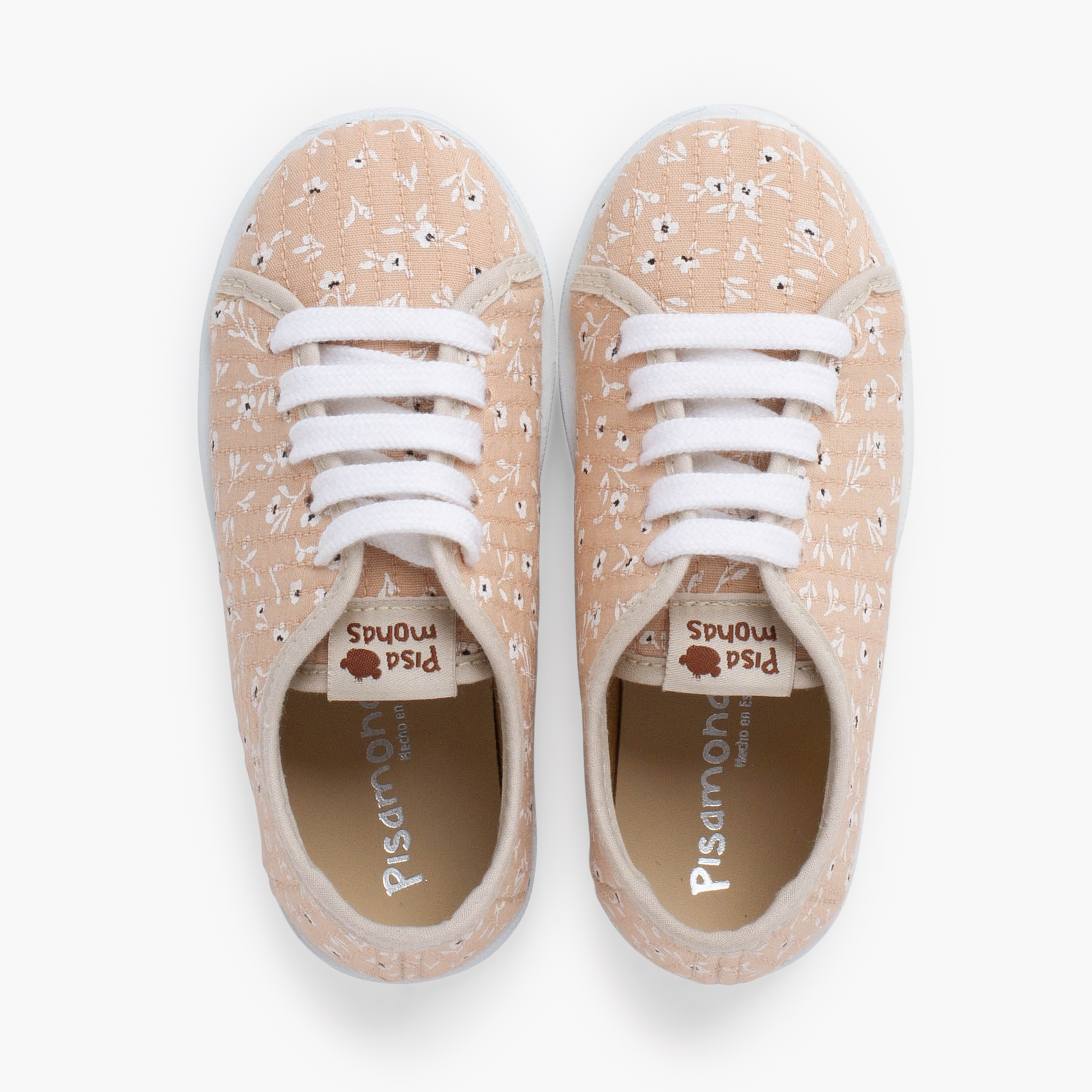 Girls’ lace-up trainers flowers Beige