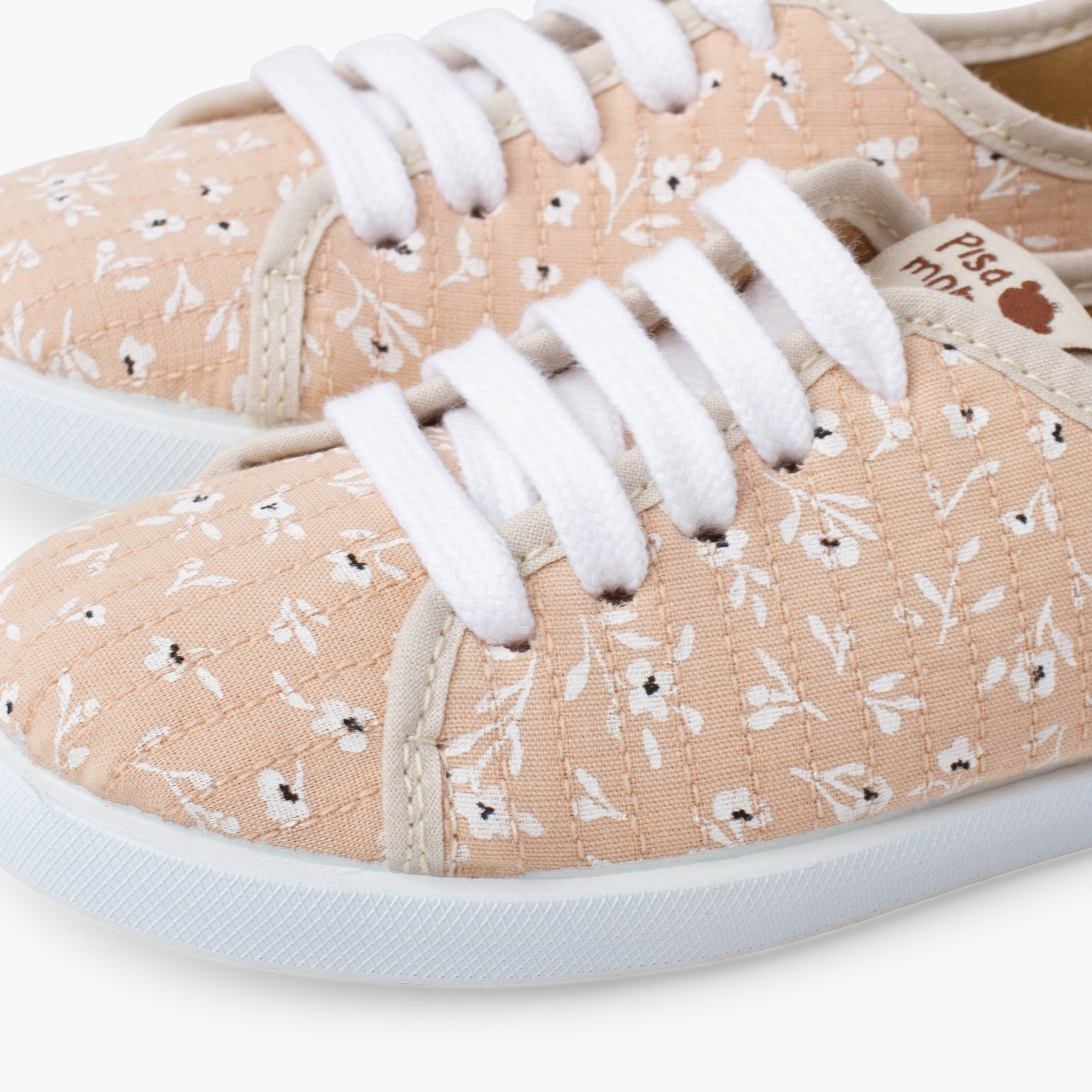 Girls’ lace-up trainers flowers Beige