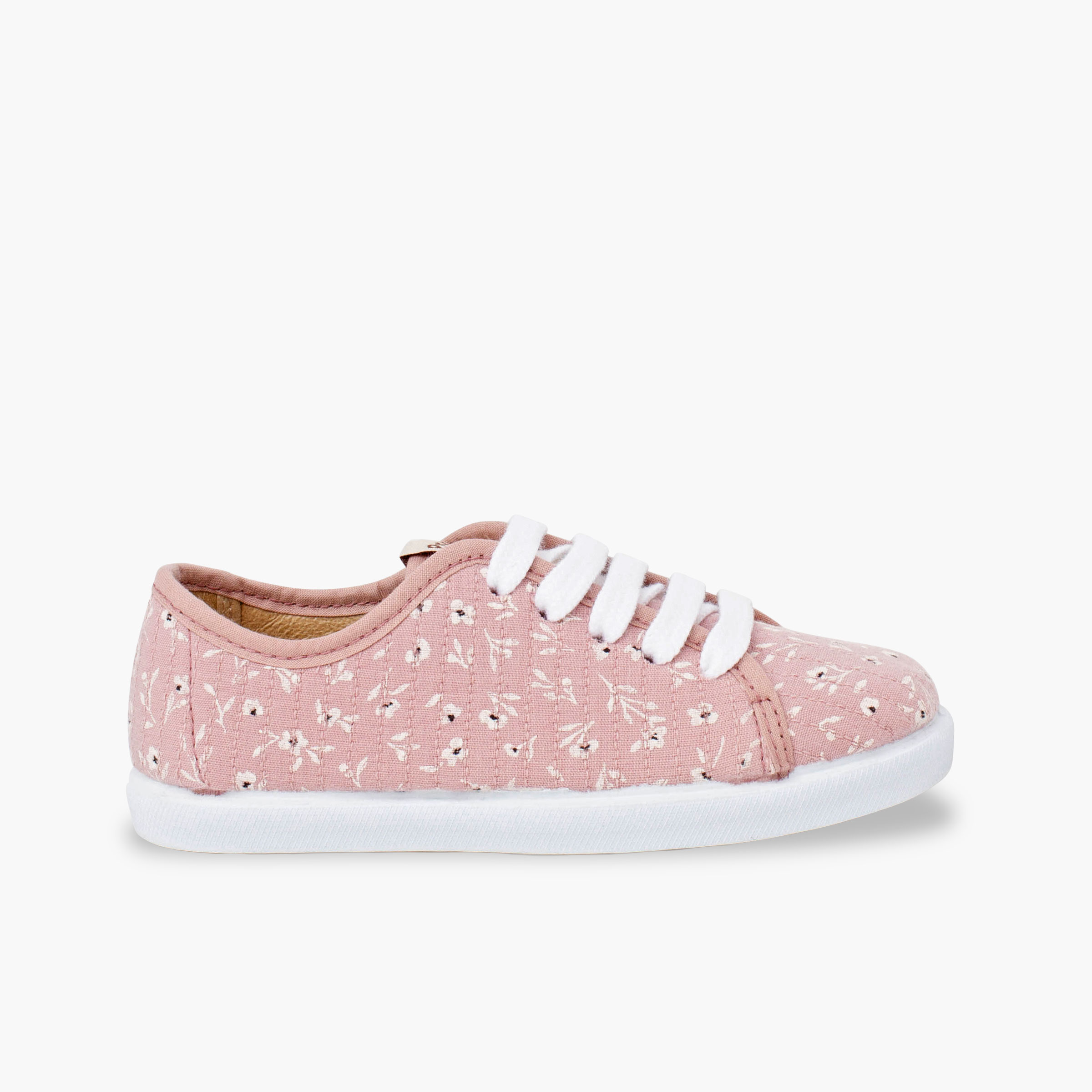 Girls’ lace-up trainers flowers Pale Pink