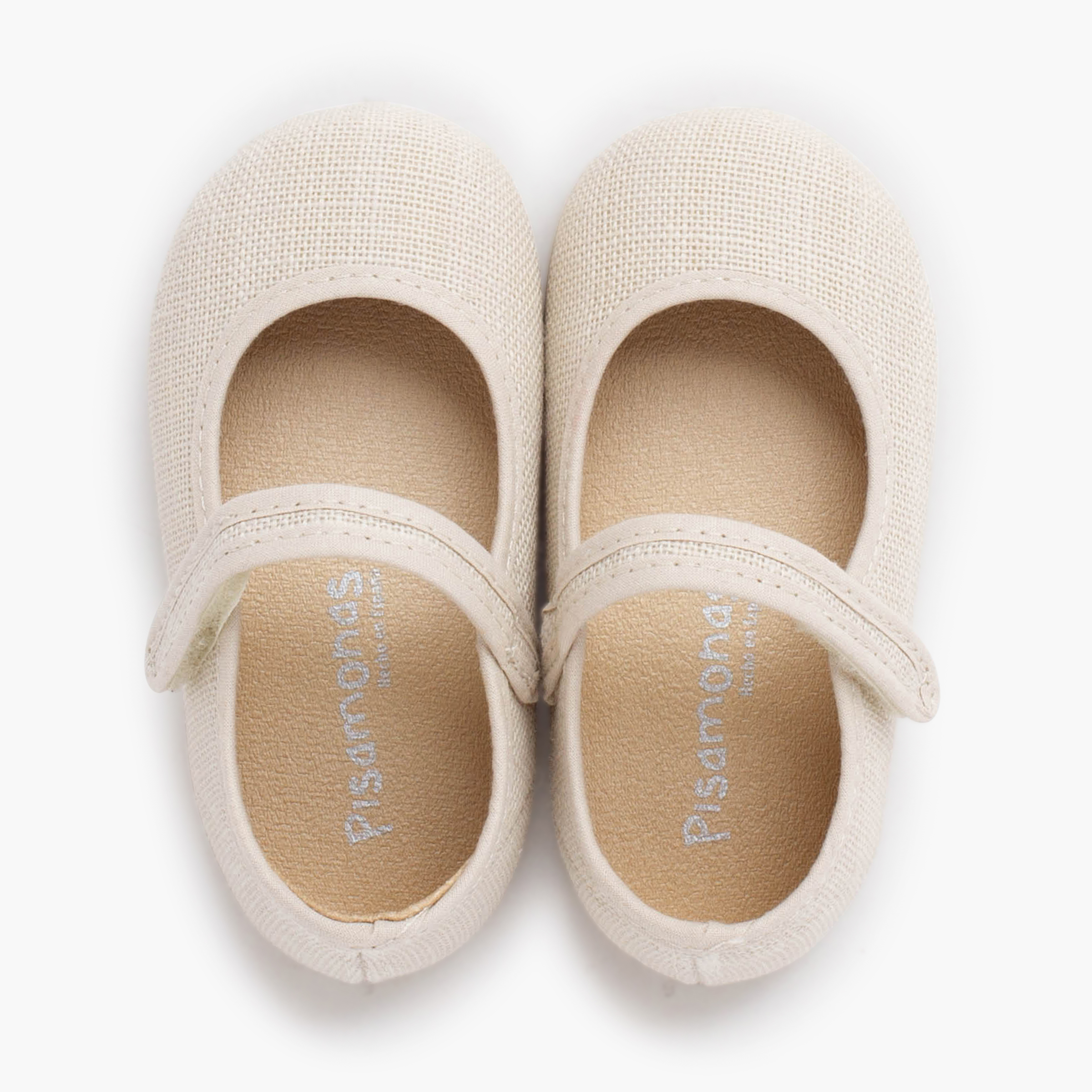 Barefoot linen Mary Janes hook-and-loop fastening Off-White