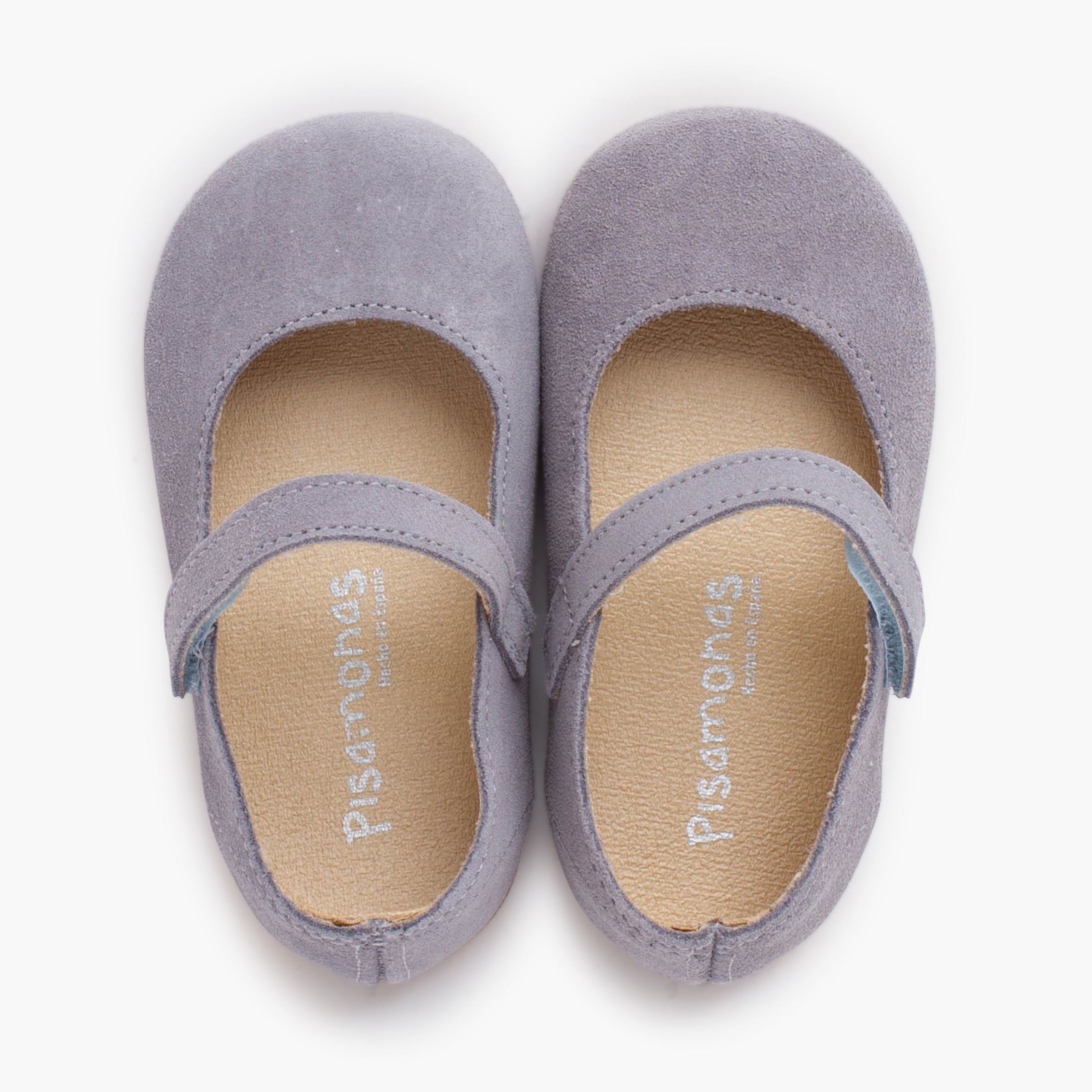 Barefoot suede Mary Janes girls first steps Lead Blue