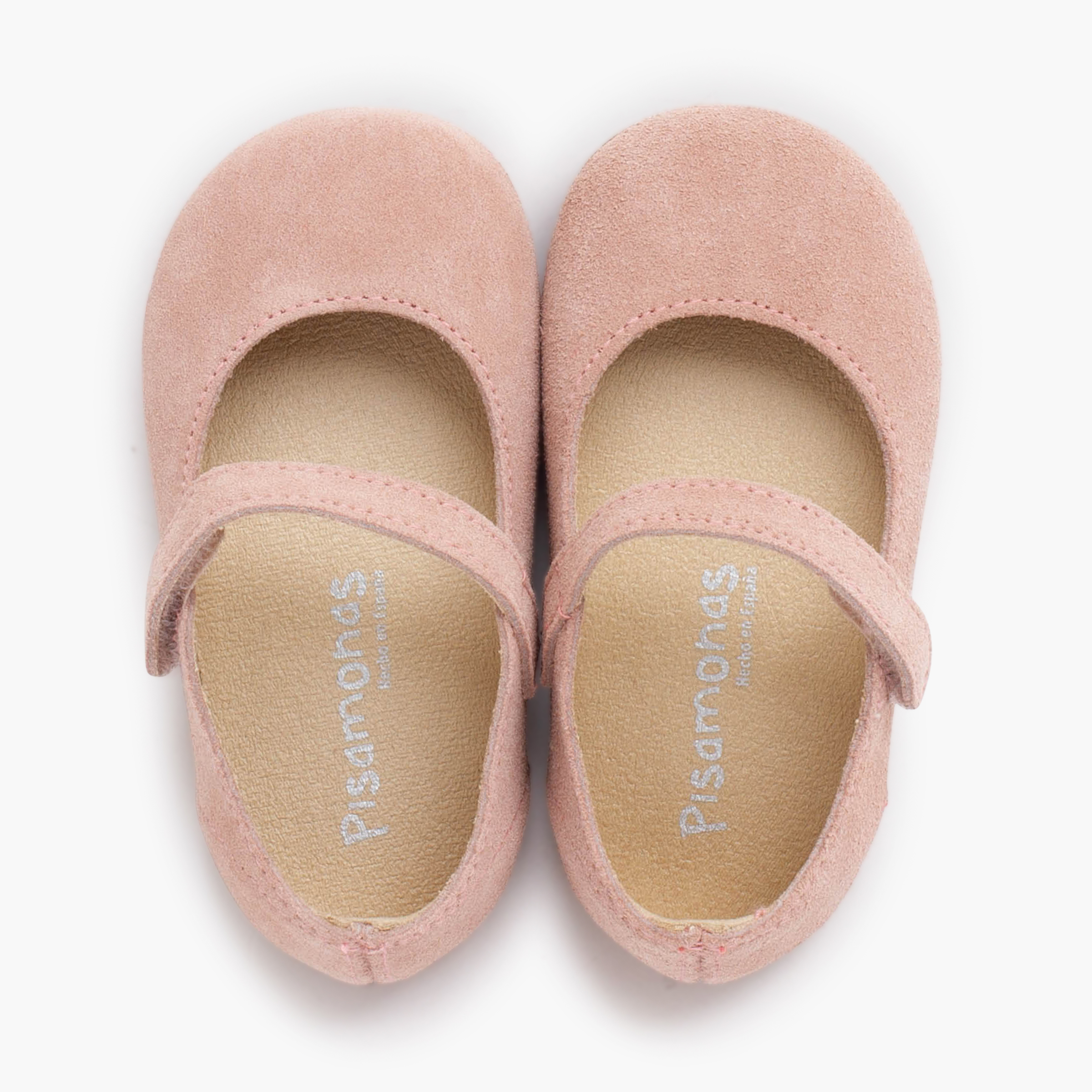Barefoot suede Mary Janes girls first steps Pink