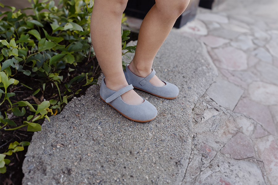 Barefoot suede Mary Janes girls first steps