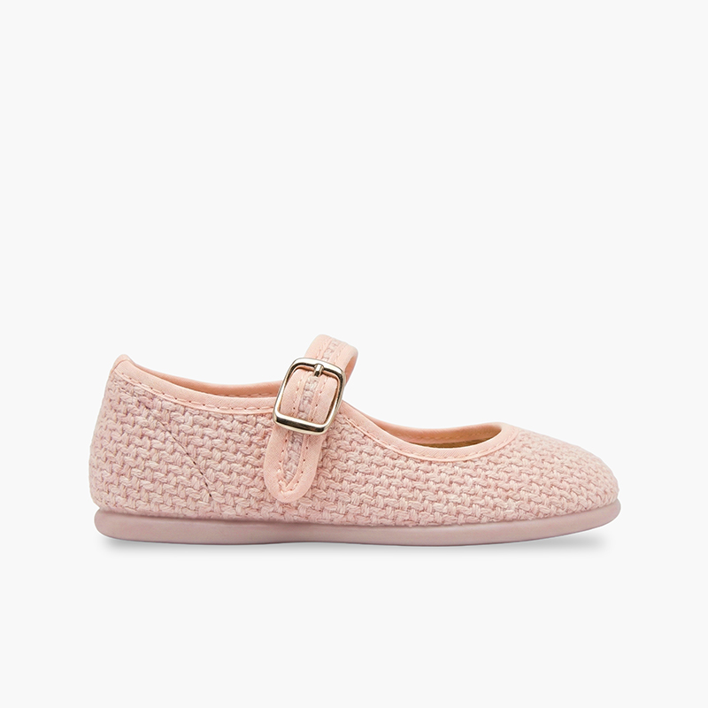 Girls’ ceremony Mary Janes rustic woven texture Pink