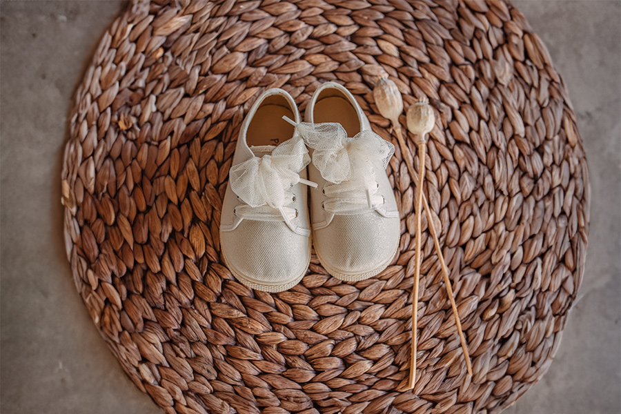 Barefoot trainers shimmer tulle bow