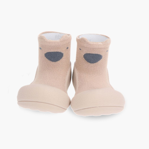Baby shoes rounded toe animal design bamboo Beige