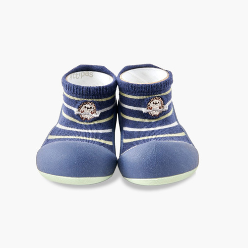 Baby shoes rounded toe striped Hedgehog Navy Blue