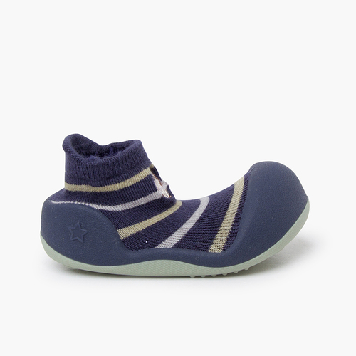 Baby shoes rounded toe striped Hedgehog Navy Blue