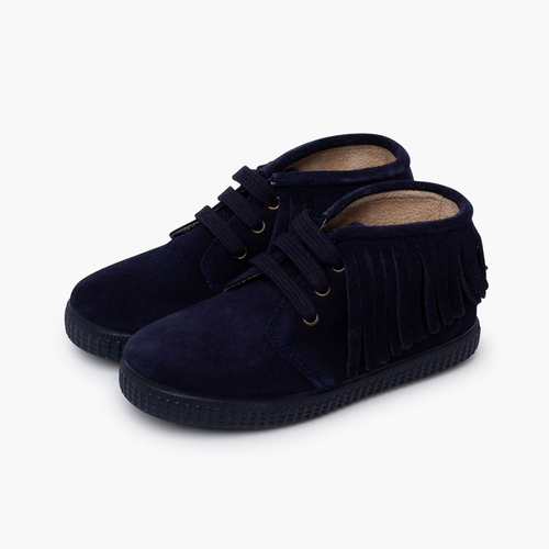 Kids’ suede boots fringes round toe Navy Blue