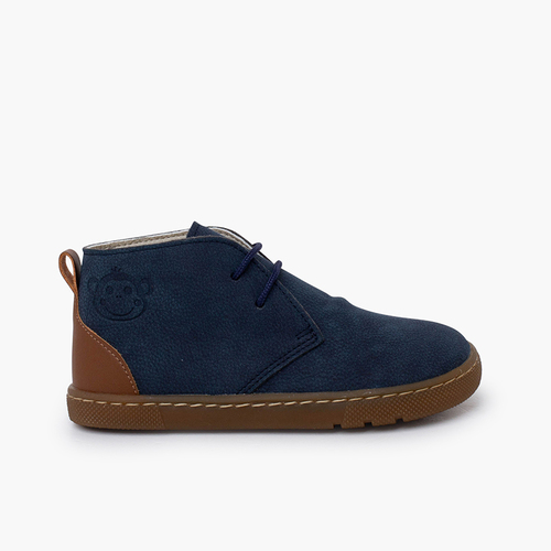 Boys’ barefoot boots laces leather heel Navy Blue