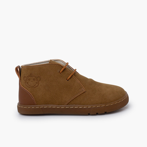 Boys’ barefoot boots laces leather heel Camel