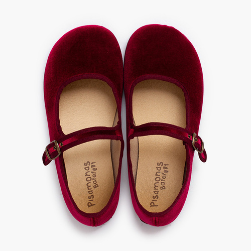 Velvet Barefoot Mary Janes Buckle Burgundy