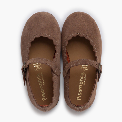 Suede Mary Janes wavy edges buckle Taupe