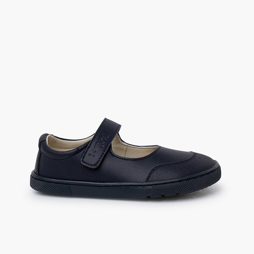 Girls’ Barefoot School Mary Janes hook-and-loop strap Navy Blue