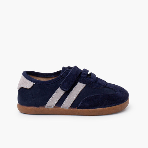 Barefoot trainers side stripes hook-and-loop strap Navy Blue