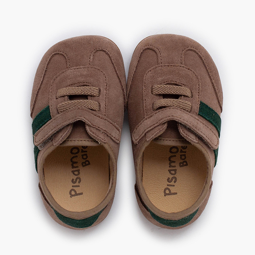 Barefoot trainers side stripes hook-and-loop strap Taupe