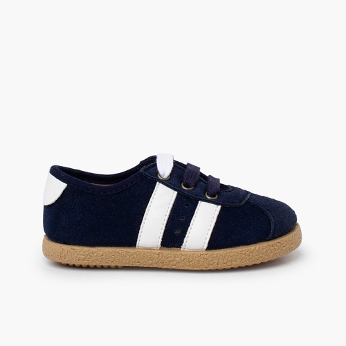 Trainers white side stripes double lace Navy Blue