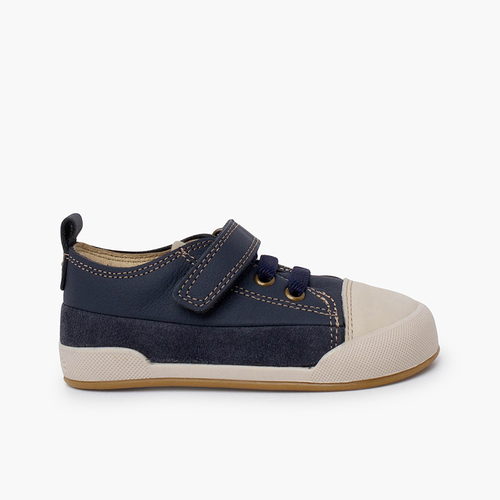 Leather trainers toe elastic laces Blanditos Navy Blue