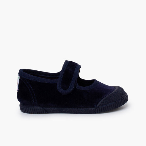 Barefoot velvet mary janes rubber toe Navy Blue