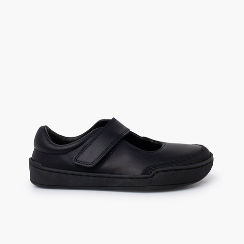 Barefoot leather school mary janes girls Navy Blue