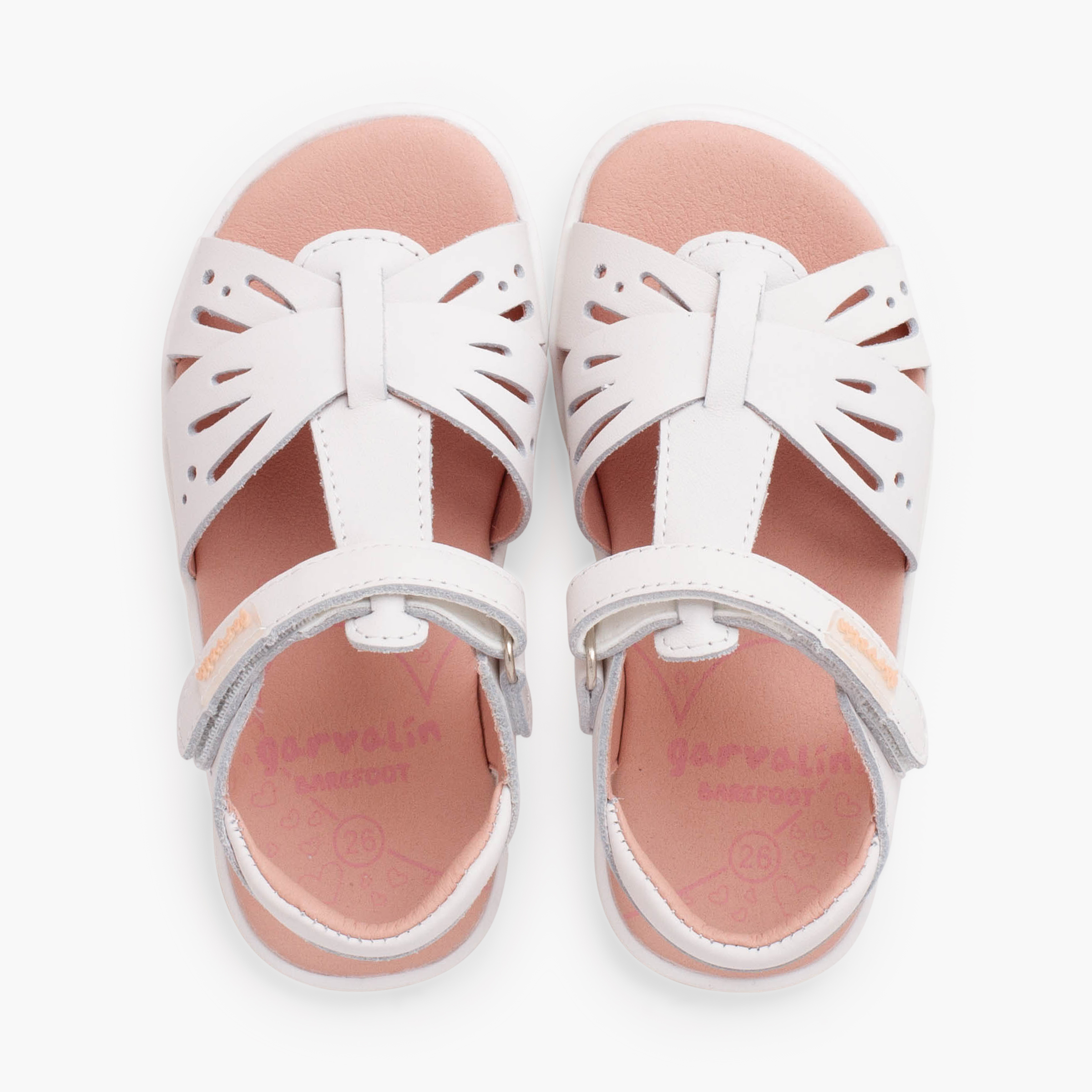 Girls’ butterfly leather barefoot sandals White