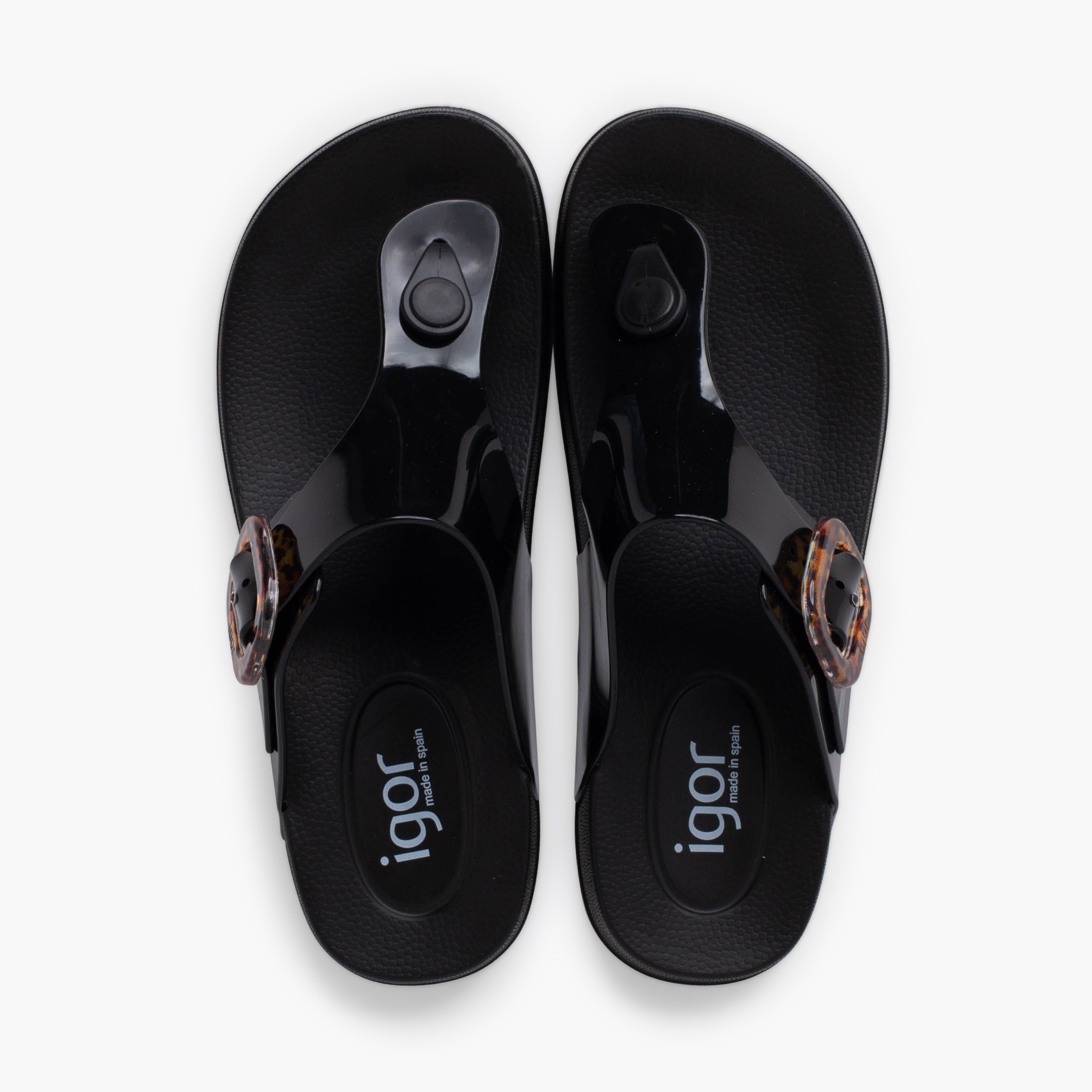 Extra light shiny toe-post sandals women Black