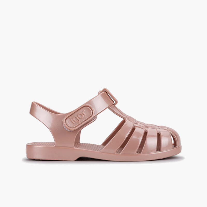 Jelly sandals children hook-and-loop fastening pearl finish Pink