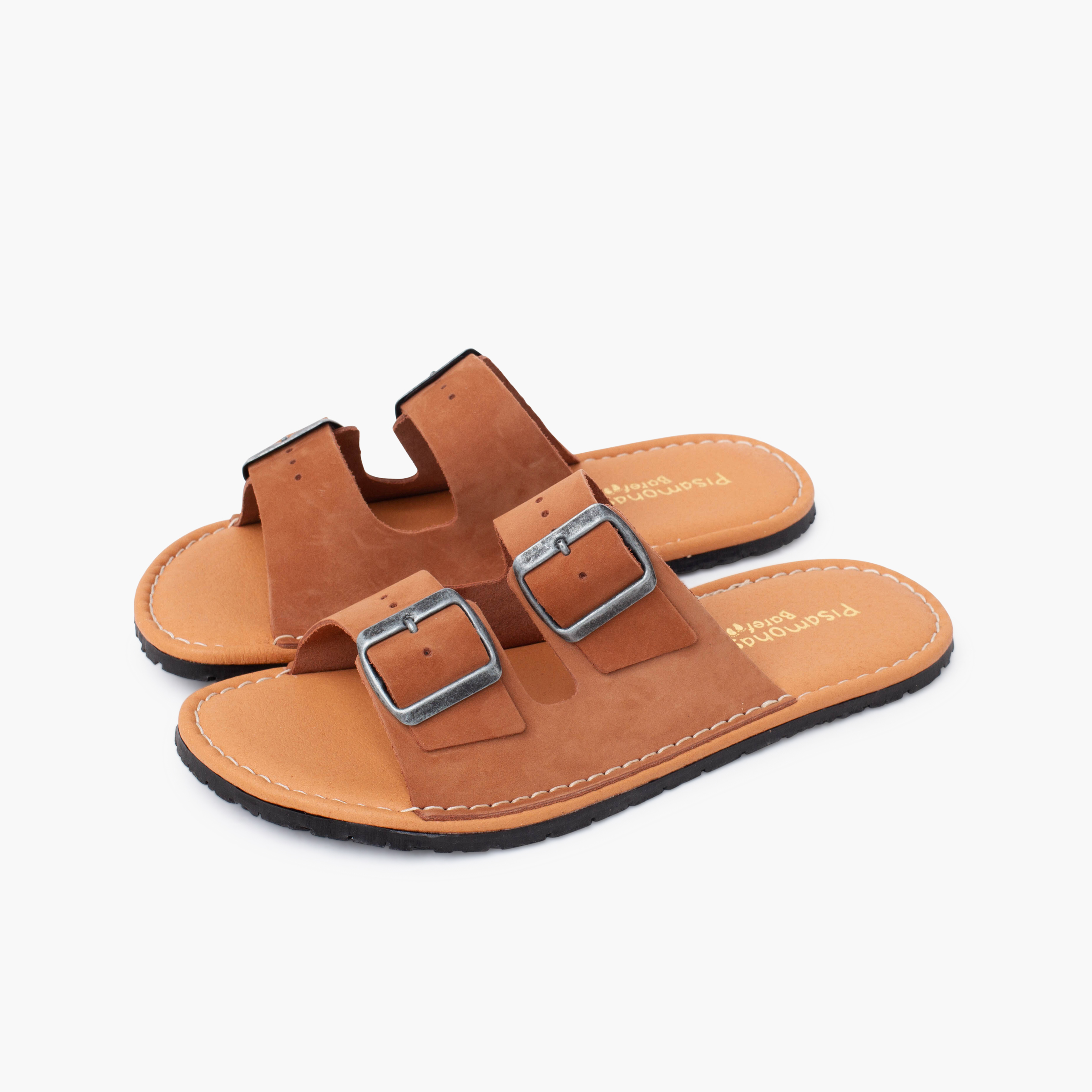 Barefoot double buckle nubuck sandals Terracotta