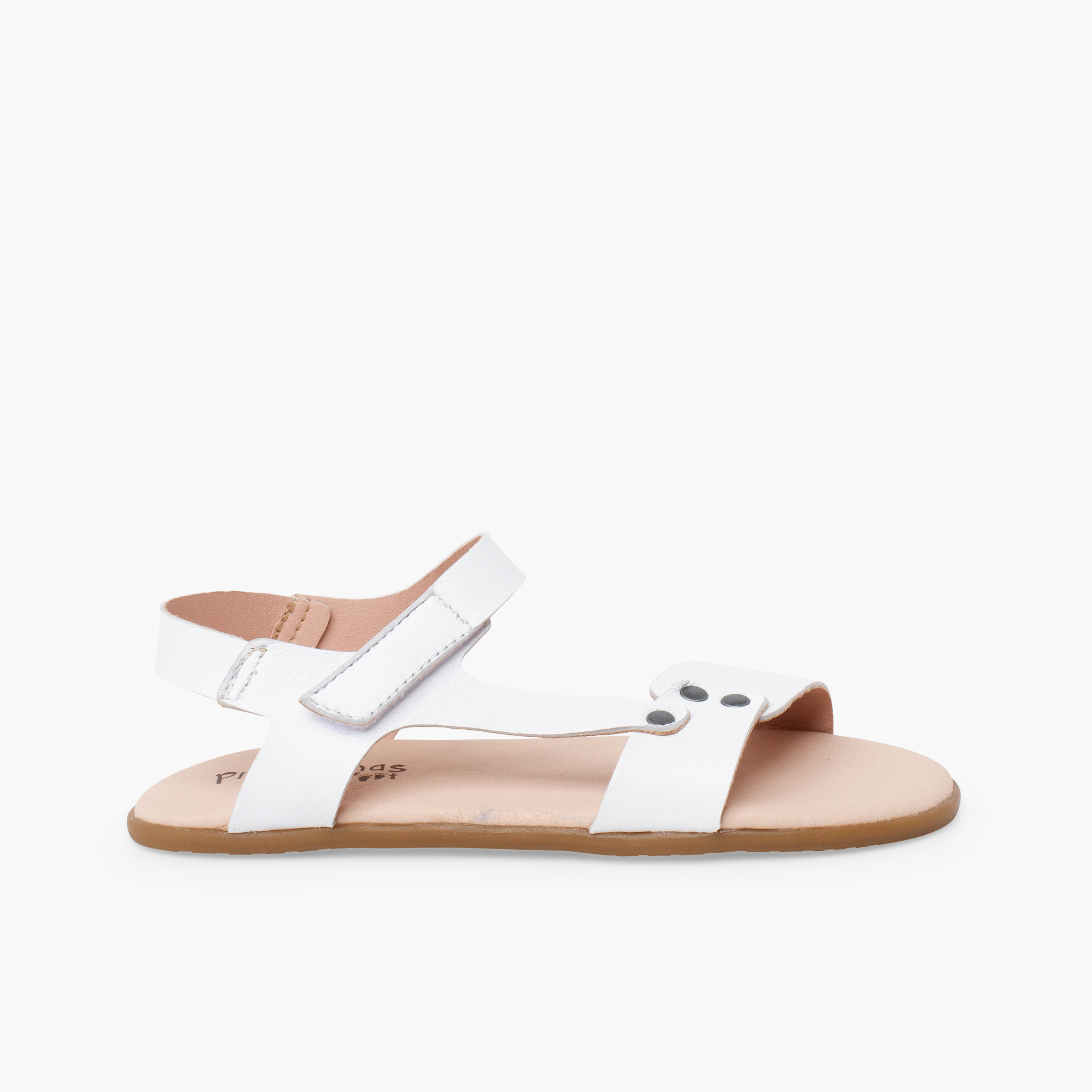 Girls’ leather barefoot sandals studs White
