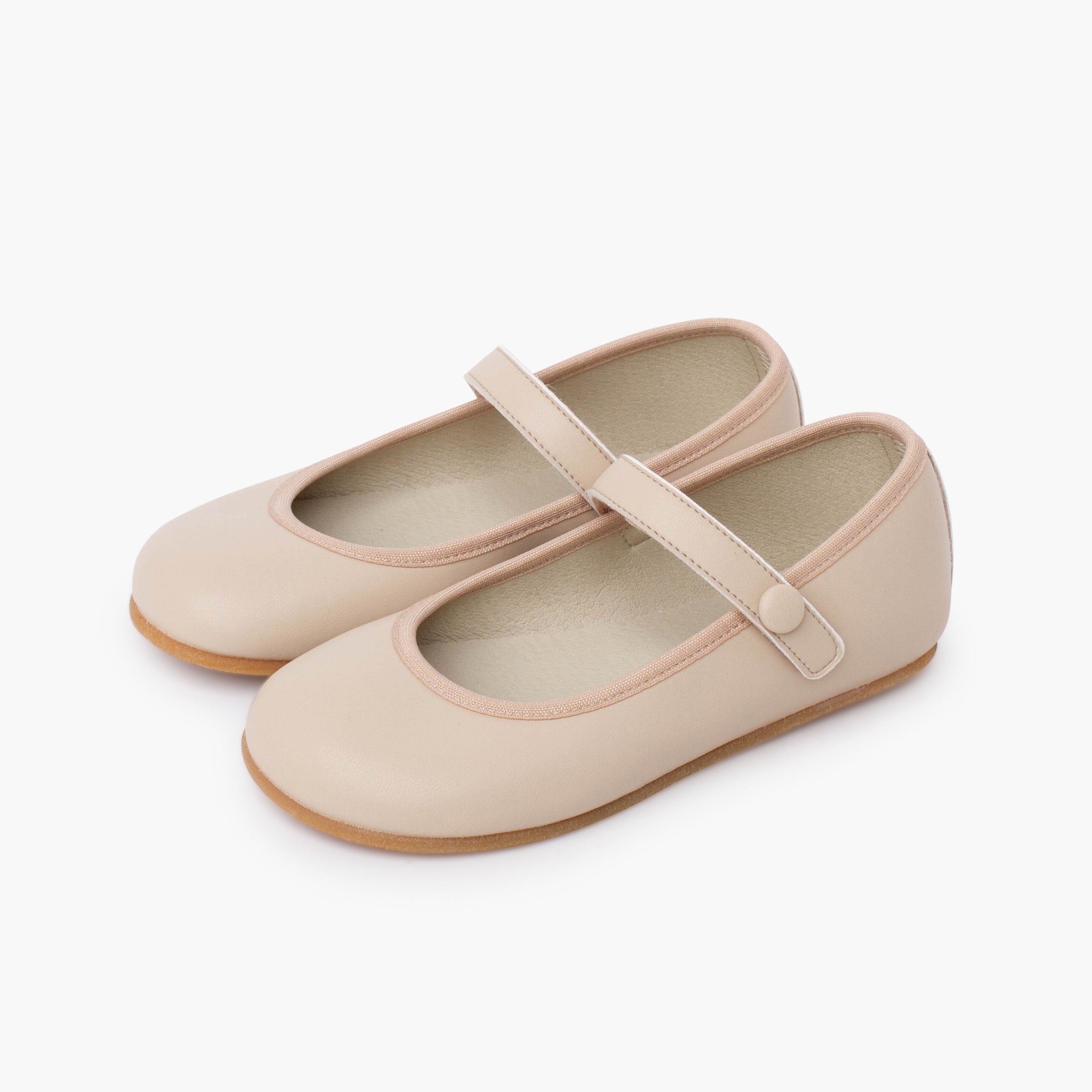 Barefoot Communion Mary Janes hook-and-loop button Beige