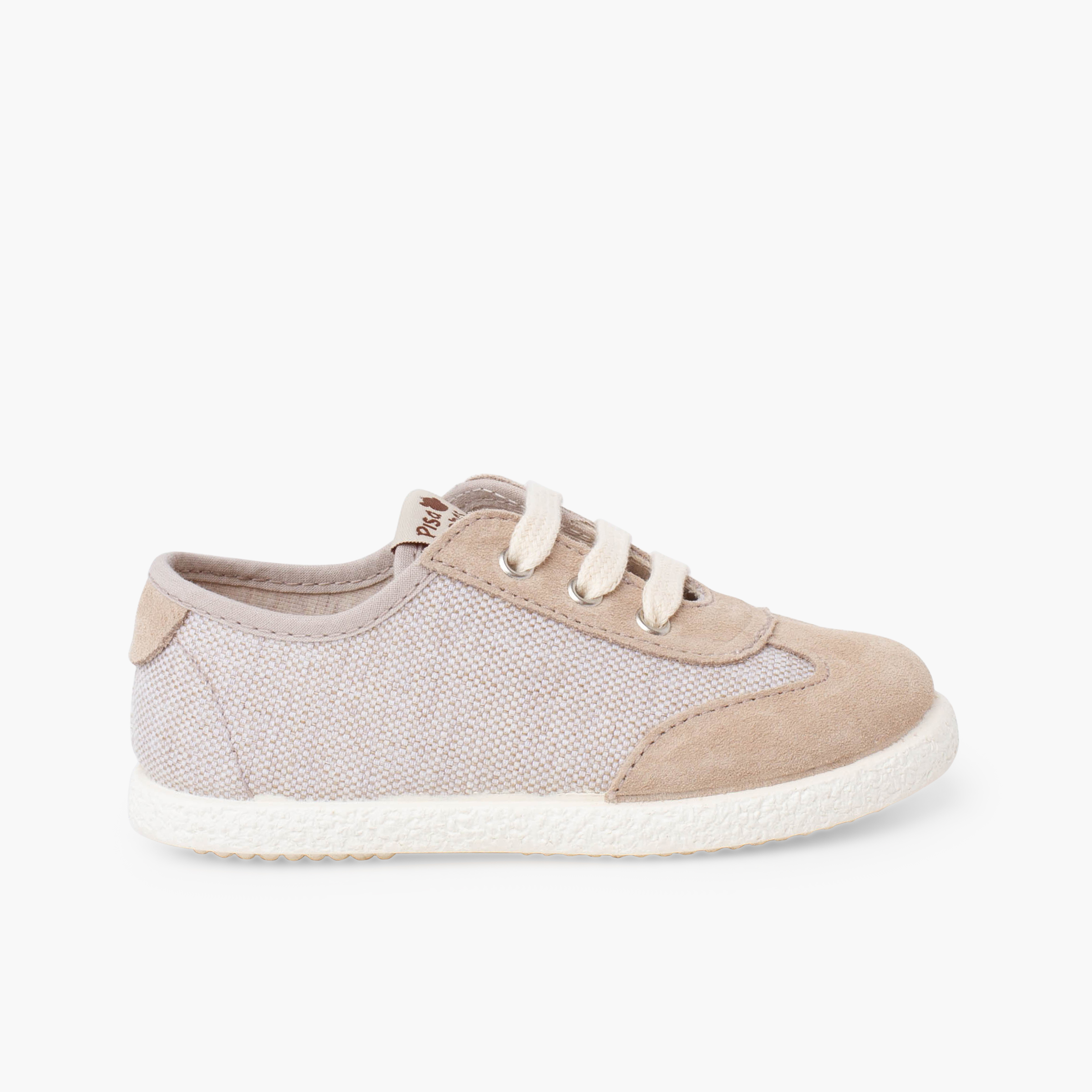 Mixed-material suede trainers laces Beige