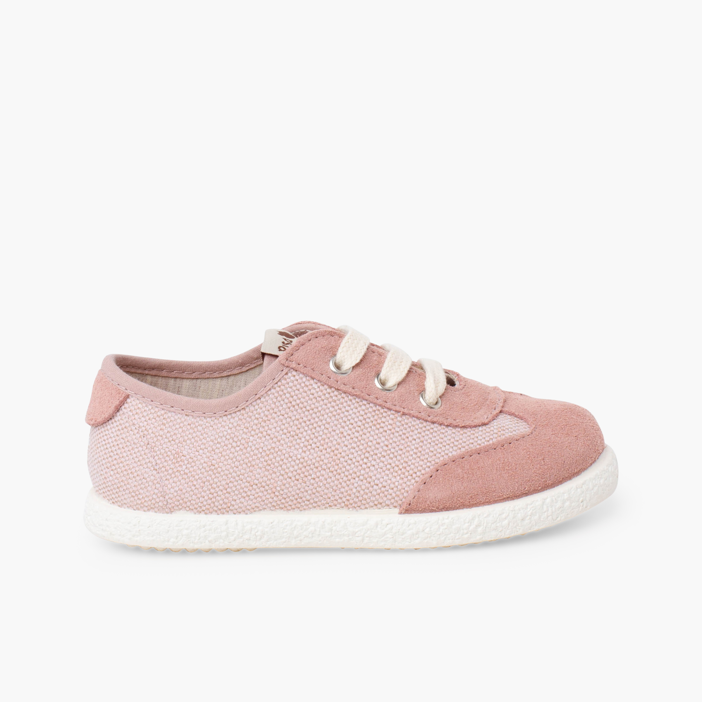 Mixed-material suede trainers laces Pink
