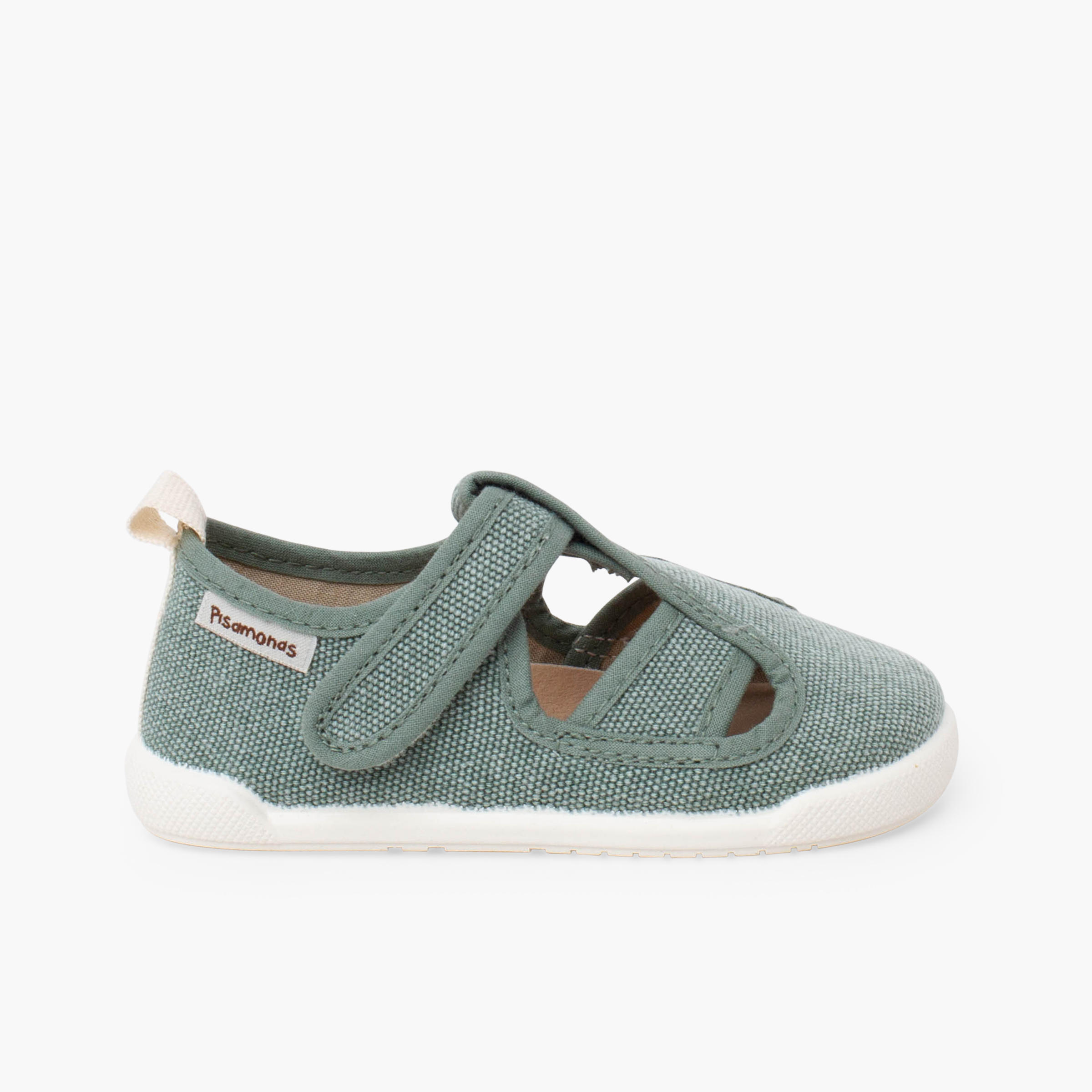 Boys' barefoot closed sandals in canvas Green
