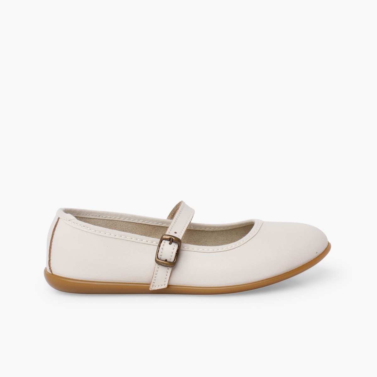Washable leather-effect ceremony mary janes Beige
